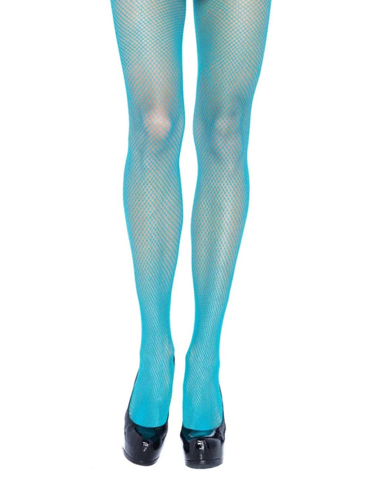 Leg Avenue 9001 Nylon Fishnet Pantyhose - bright neon blue micro net mesh tights