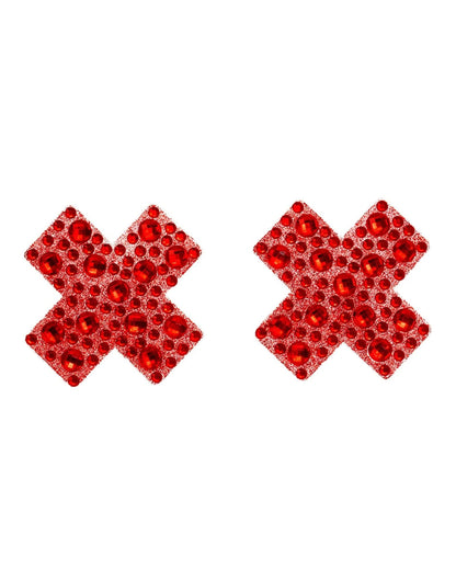 Leg Avenue X-Factor Nipple Covers - Red X shaped adhesive nipple covers/pasties with sparkly rhinestones. 