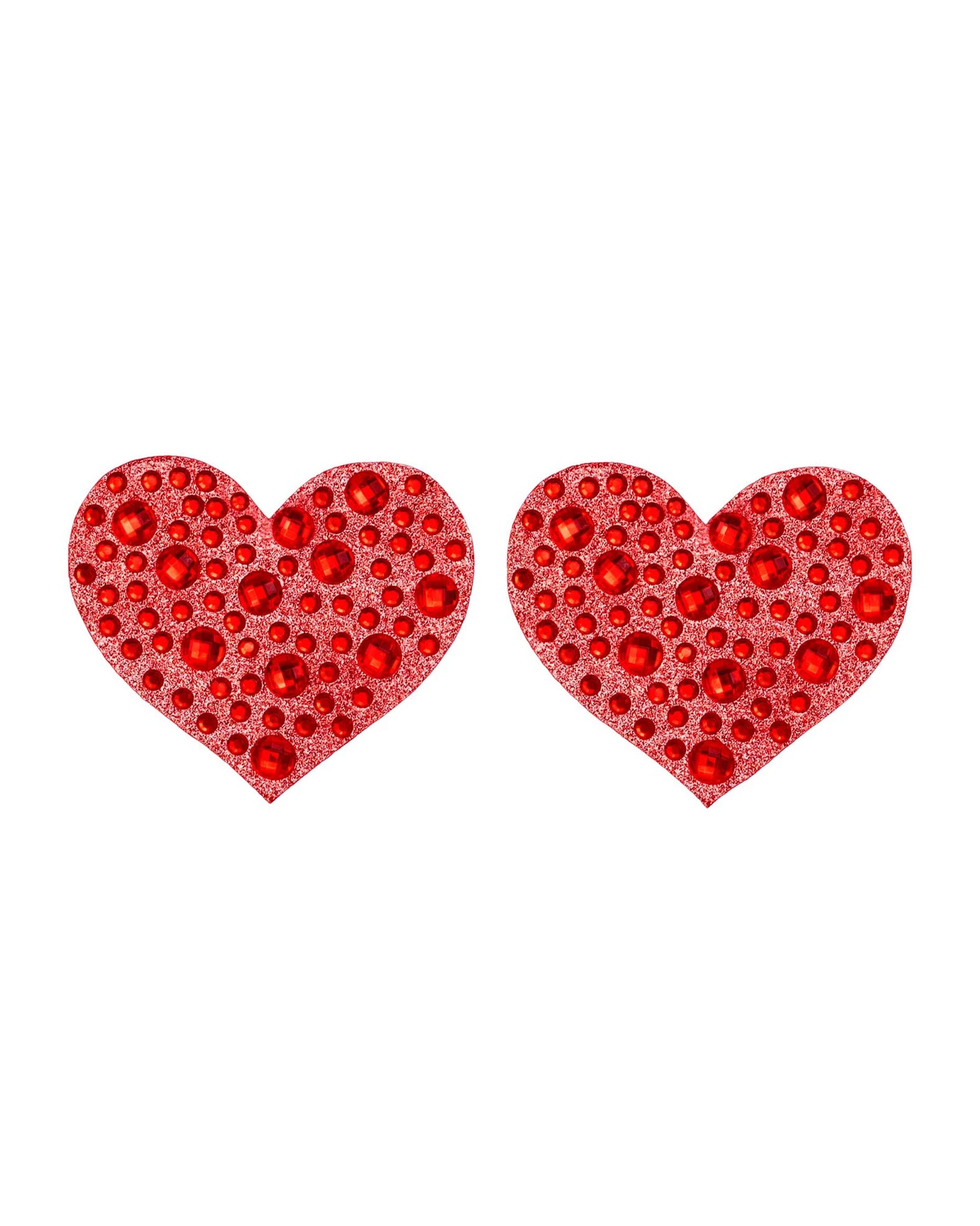 Leg Avenue Heart Nipple overs - Red heart shaped adhesive nipple covers/pasties with sparkly rhinestones.