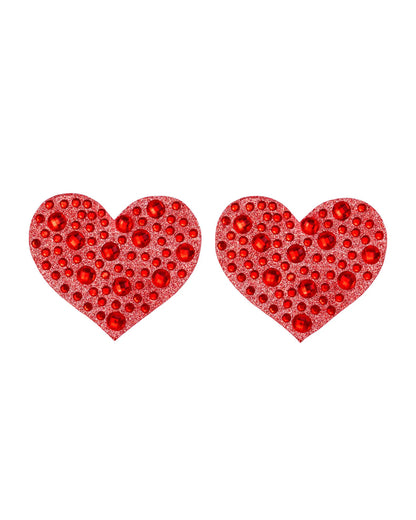 Leg Avenue Heart Nipple overs - Red heart shaped adhesive nipple covers/pasties with sparkly rhinestones.