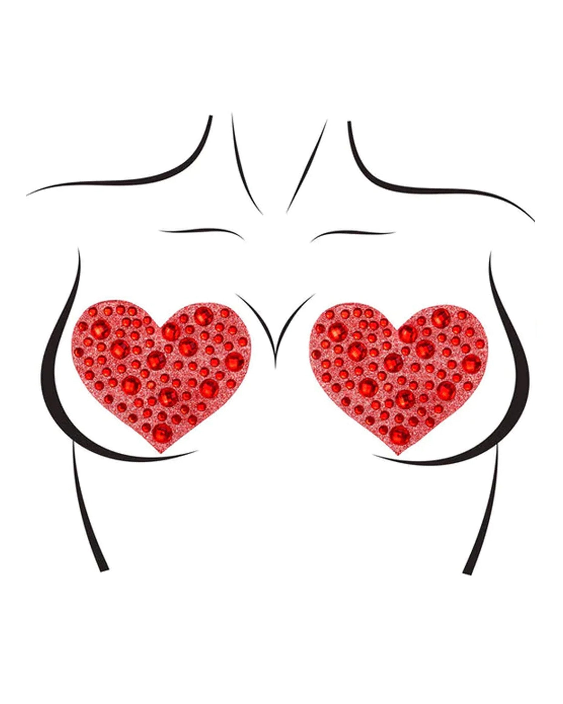 Leg Avenue Heart Nipple overs - Red heart shaped adhesive nipple covers/pasties with sparkly rhinestones.