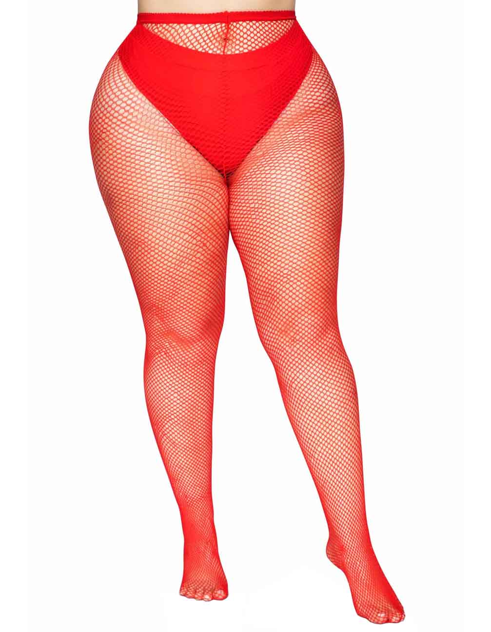 Leg Avenue 9001q Nylon Fishnet Pantyhose - bright red plus size micro net mesh tights