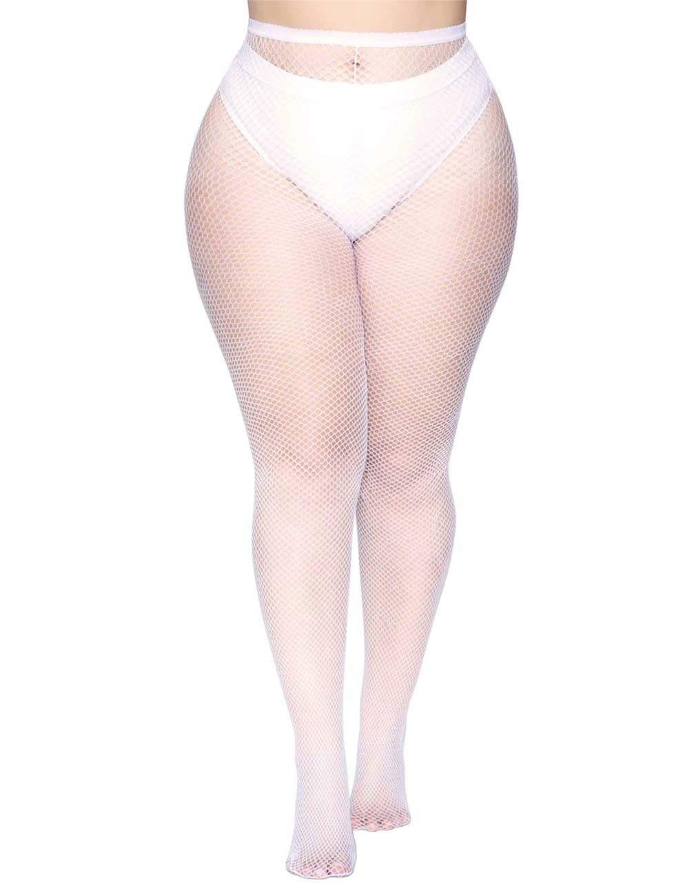 Leg Avenue 9001q Nylon Fishnet Pantyhose - white plus size micro net mesh tights