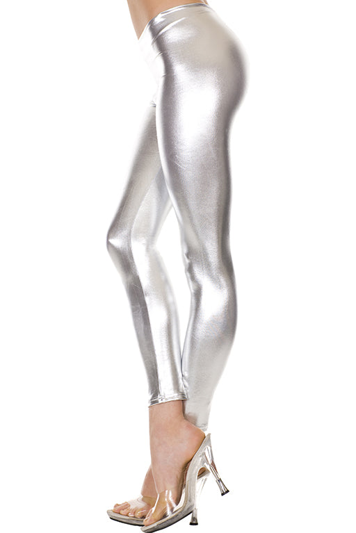 Music Legs 35110 Metallic Leggings - Shinny metallic silver coated leggings, perfect for festivals.