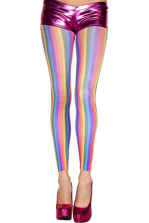 Music Legs 35820 Rainbow Print Leggings - multicoloured vertical stripe footless tights perfect for festivals and LGBTQ+ gay pride parade