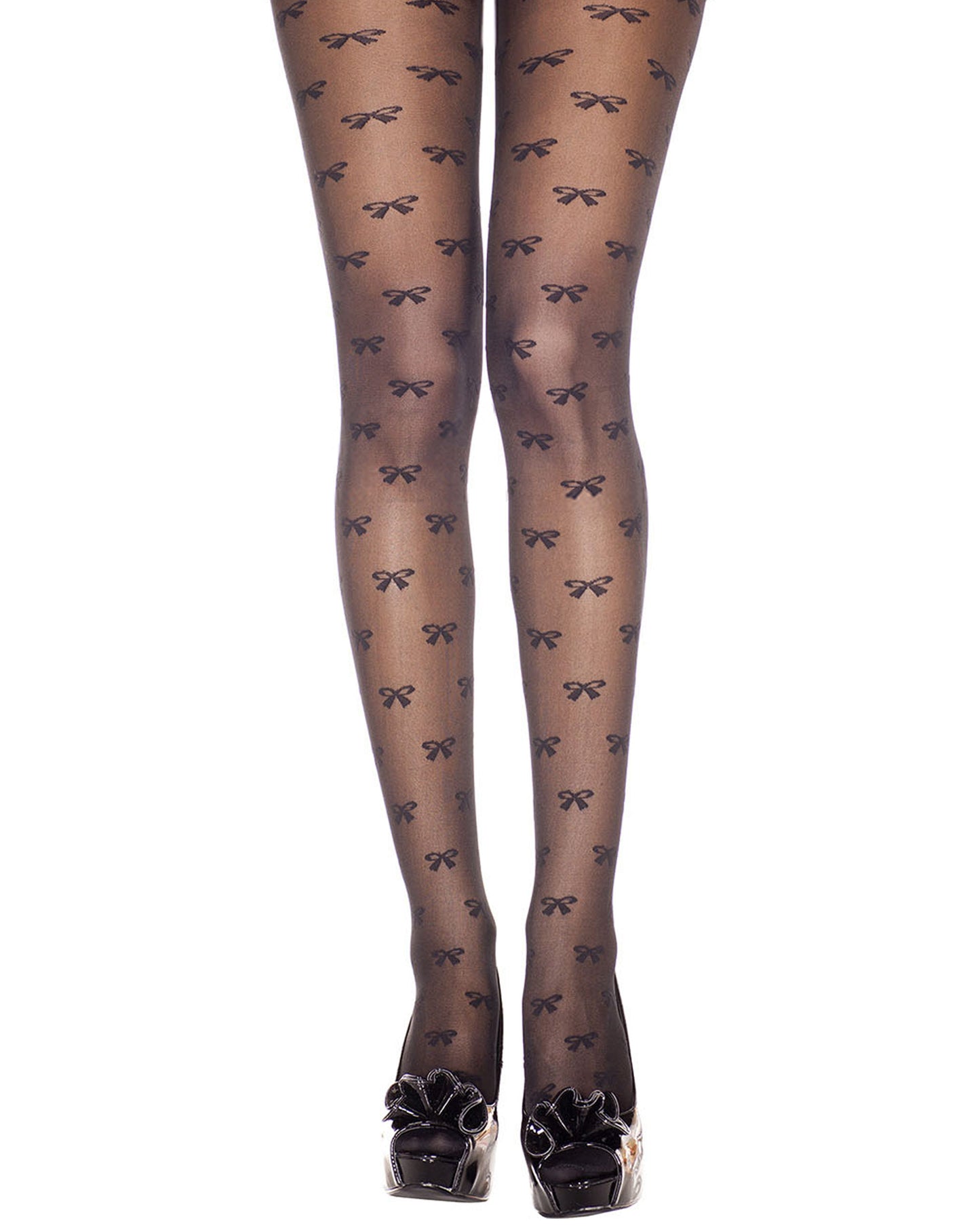 Music Legs: Bow Pattern Tights Sheer black patterned tights