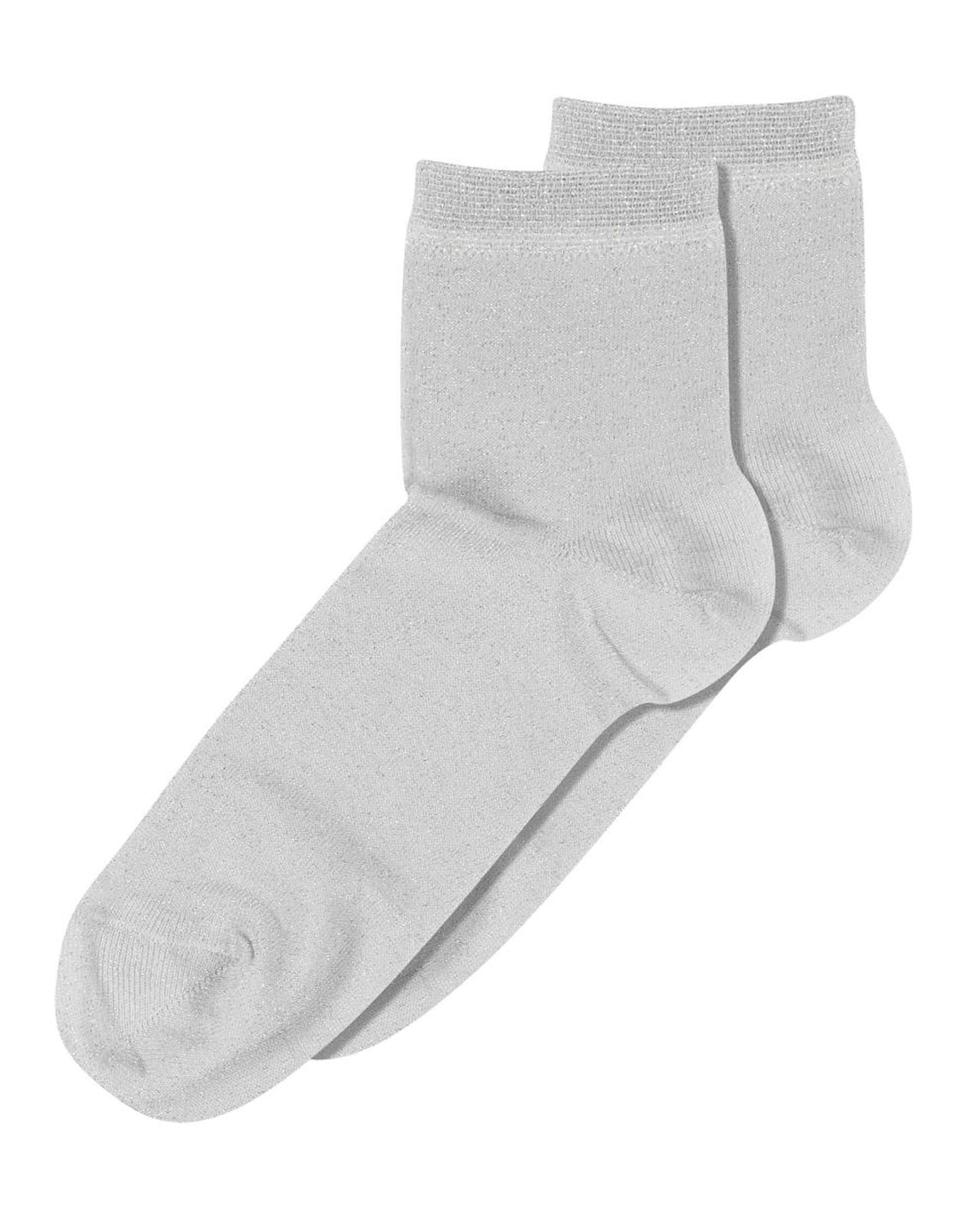 MP Denmark 77665 Pi Socks - Light silver grey quarter high fashion ankle socks with sparkly lame through out, plain cuff, shaped heel and flat toe seam.