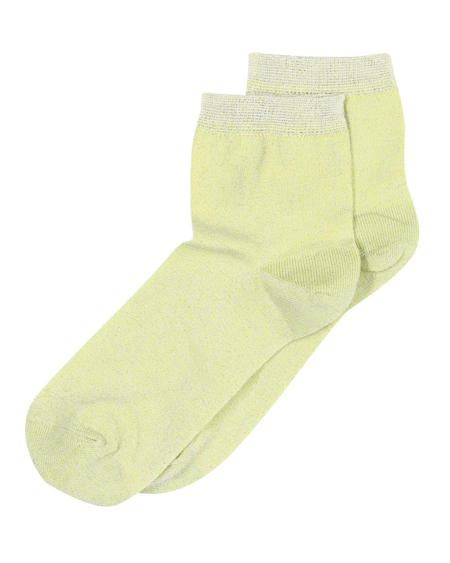 MP Denmark 77665 Pi Socks - Light pale lime green quarter high fashion ankle socks with sparkly lame through out, plain cuff, shaped heel and flat toe seam.