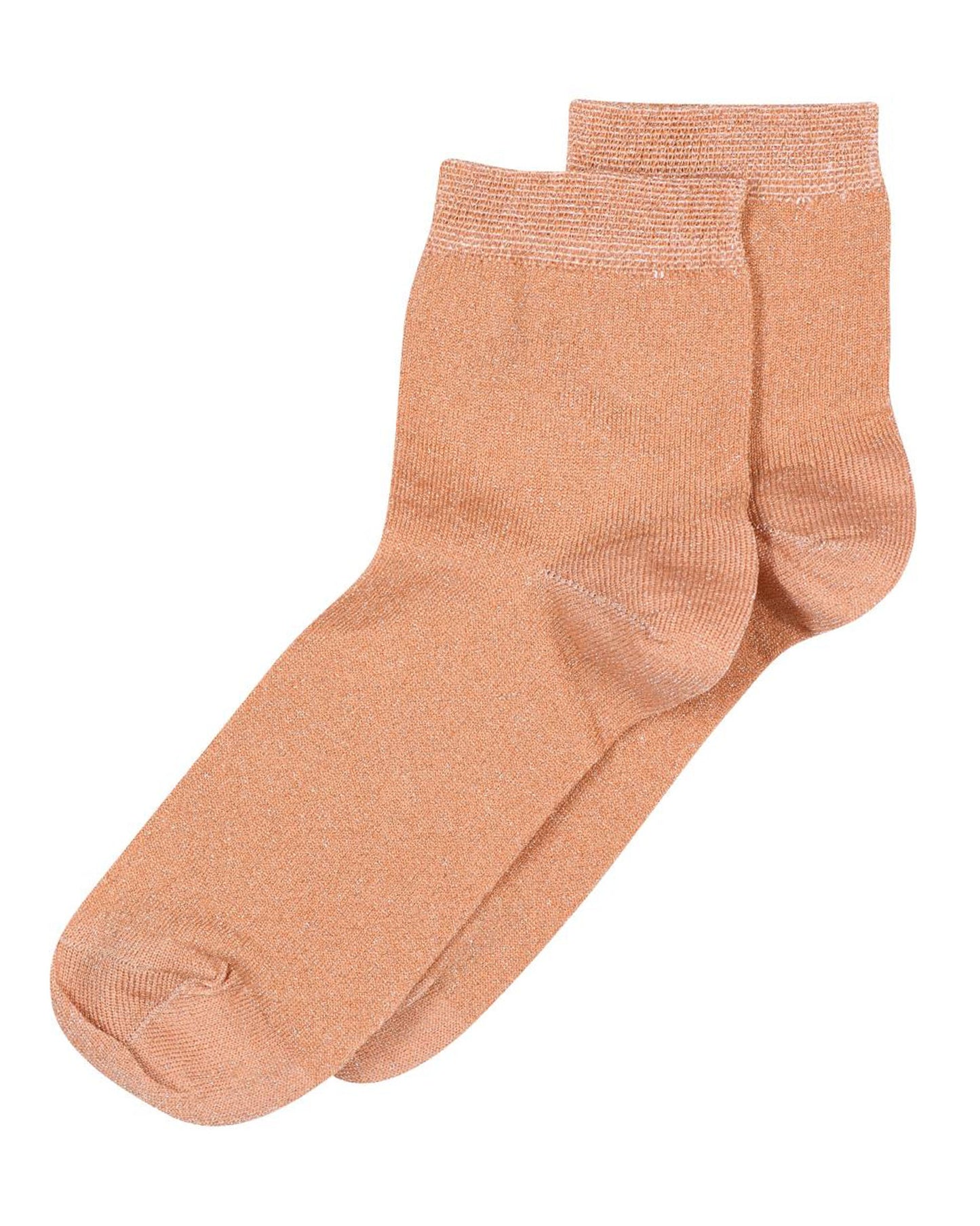 MP Denmark 77665 Pi Socks - Light pale orange quarter high fashion ankle socks with sparkly lame through out, plain cuff, shaped heel and flat toe seam.
