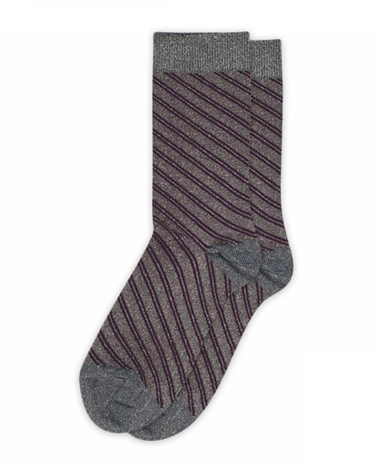 MP Denmark Elise Glitter Sock - Sparkly  grey and purple lamé fashion ankle socks with a diagonal candy stripe style pattern, contrasting cuff, heal and toe.
