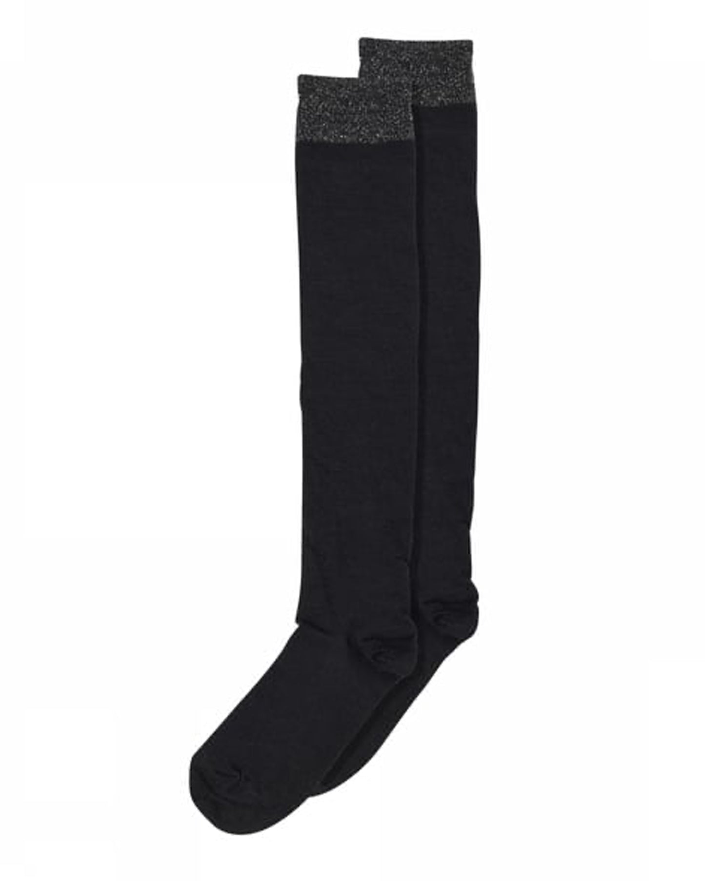 MP Wool & Silk Knee-High Socks - Black warm and soft thermal knee high sock with a sparkly silver lamé ribbed cuff.