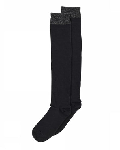 MP Wool & Silk Knee-High Socks - Black warm and soft thermal knee high sock with a sparkly silver lamé ribbed cuff.