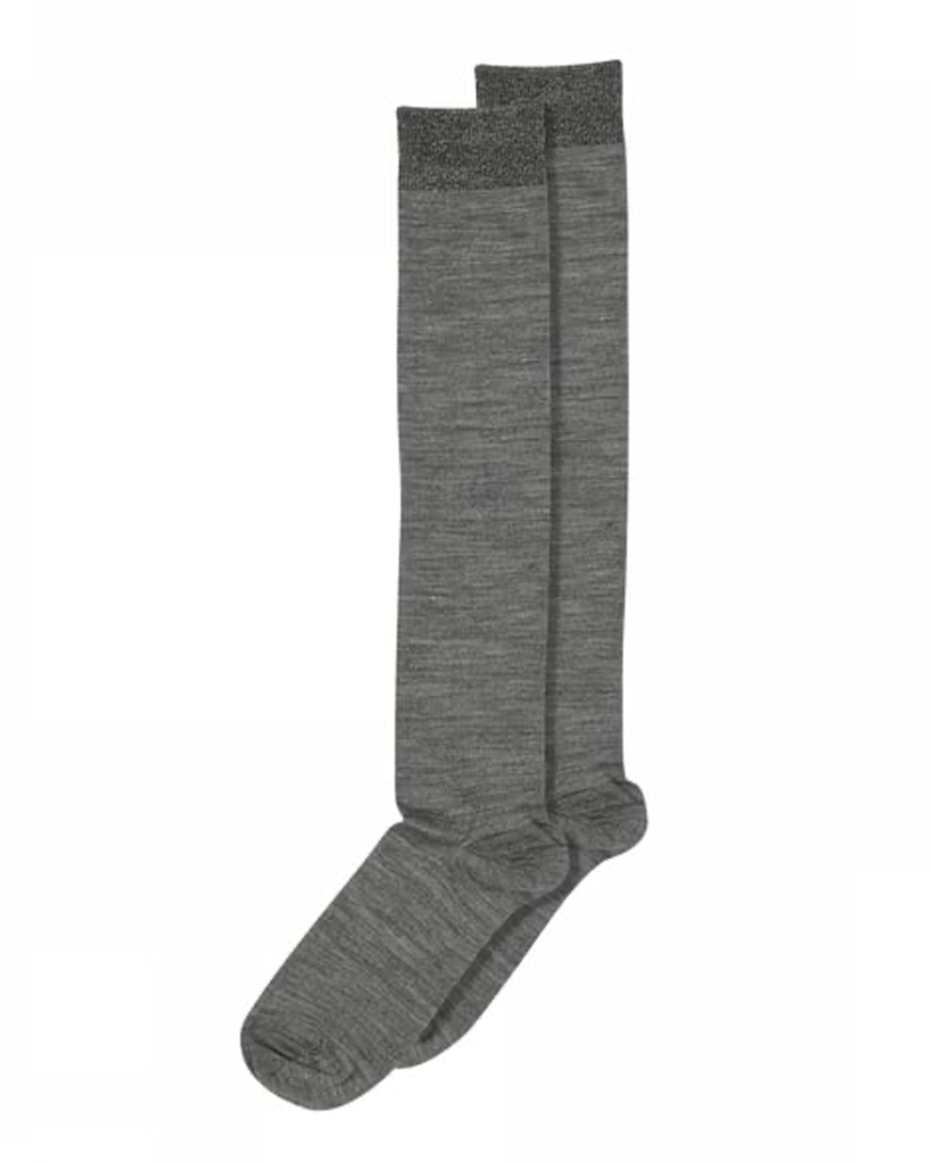 MP Wool & Silk Knee-High Socks - Gey warm and soft thermal knee high sock with a sparkly silver lamé ribbed cuff.