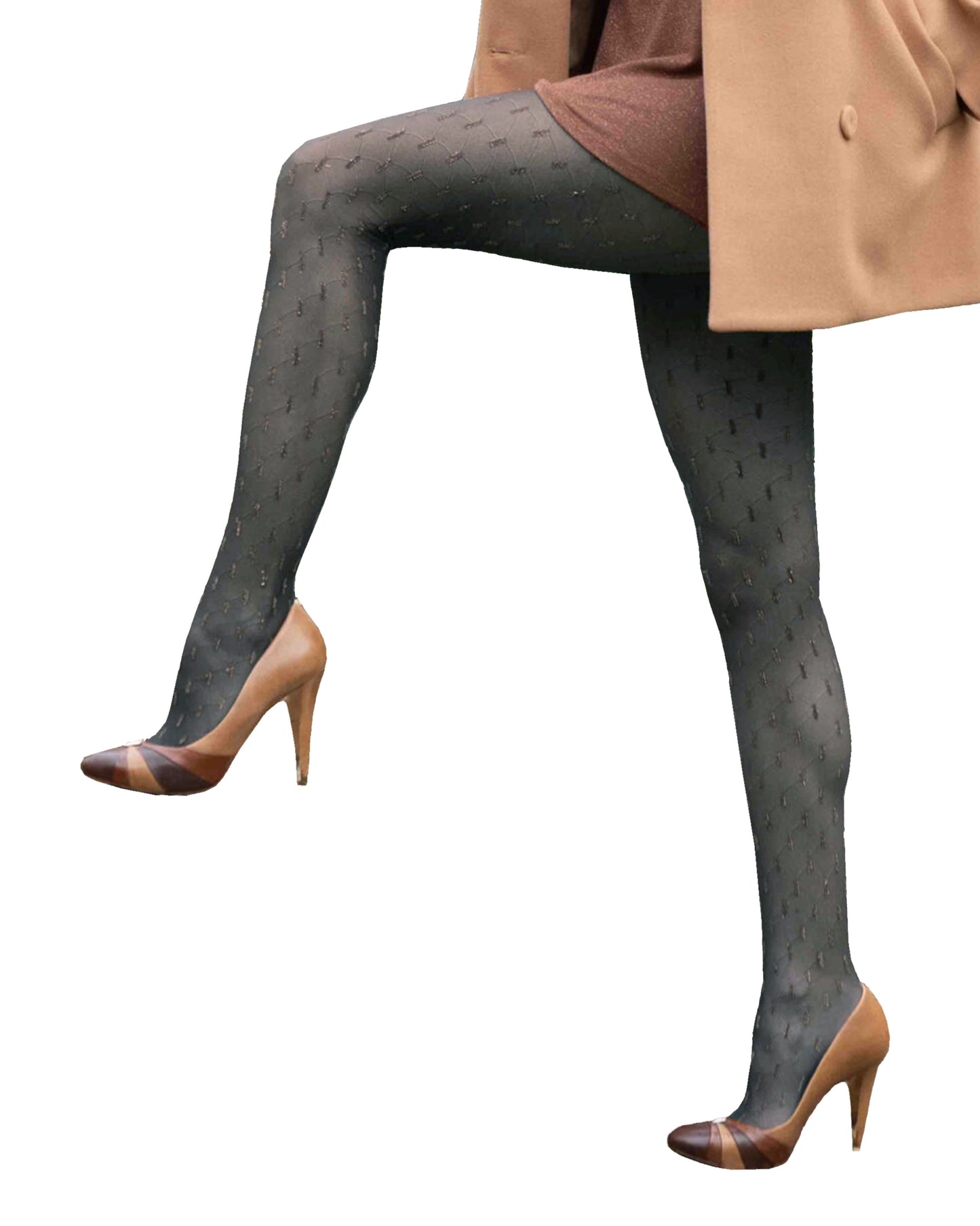 Omero Brilliant Collant - Sheer black fashion tights with a honeycomb style pattern with silver lurex dotted lines, flat seams, gusset and soft comfort waistband.
