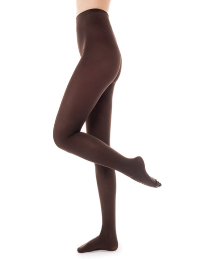 Brown tights worn by a person on a white background