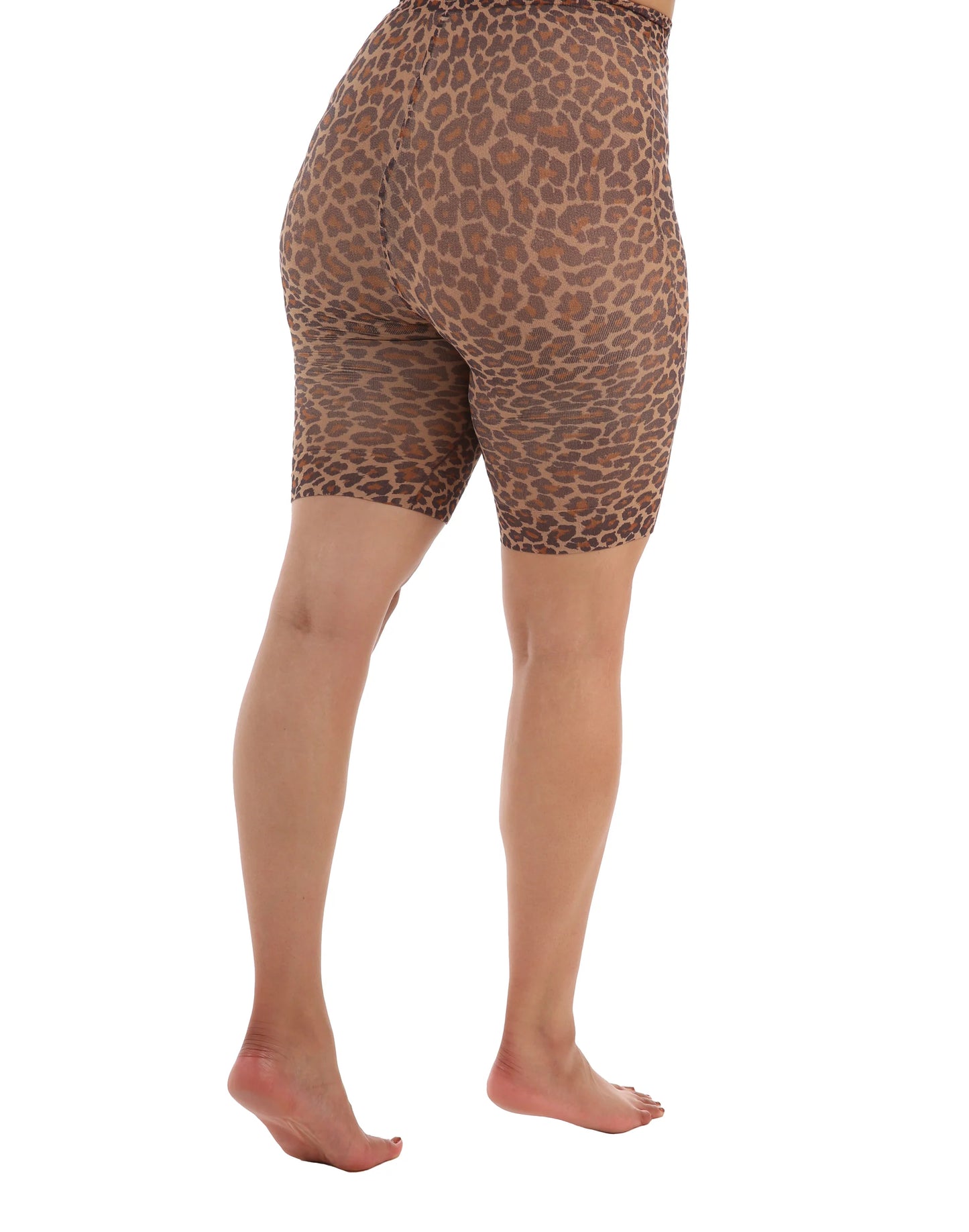 Pamela Mann Leopard Print Anti-Chafing Shorts - Nude opaque anti-chafing shorts with an all over leopard print pattern, great for preventing 'chub rub' during the hot Summer weather
