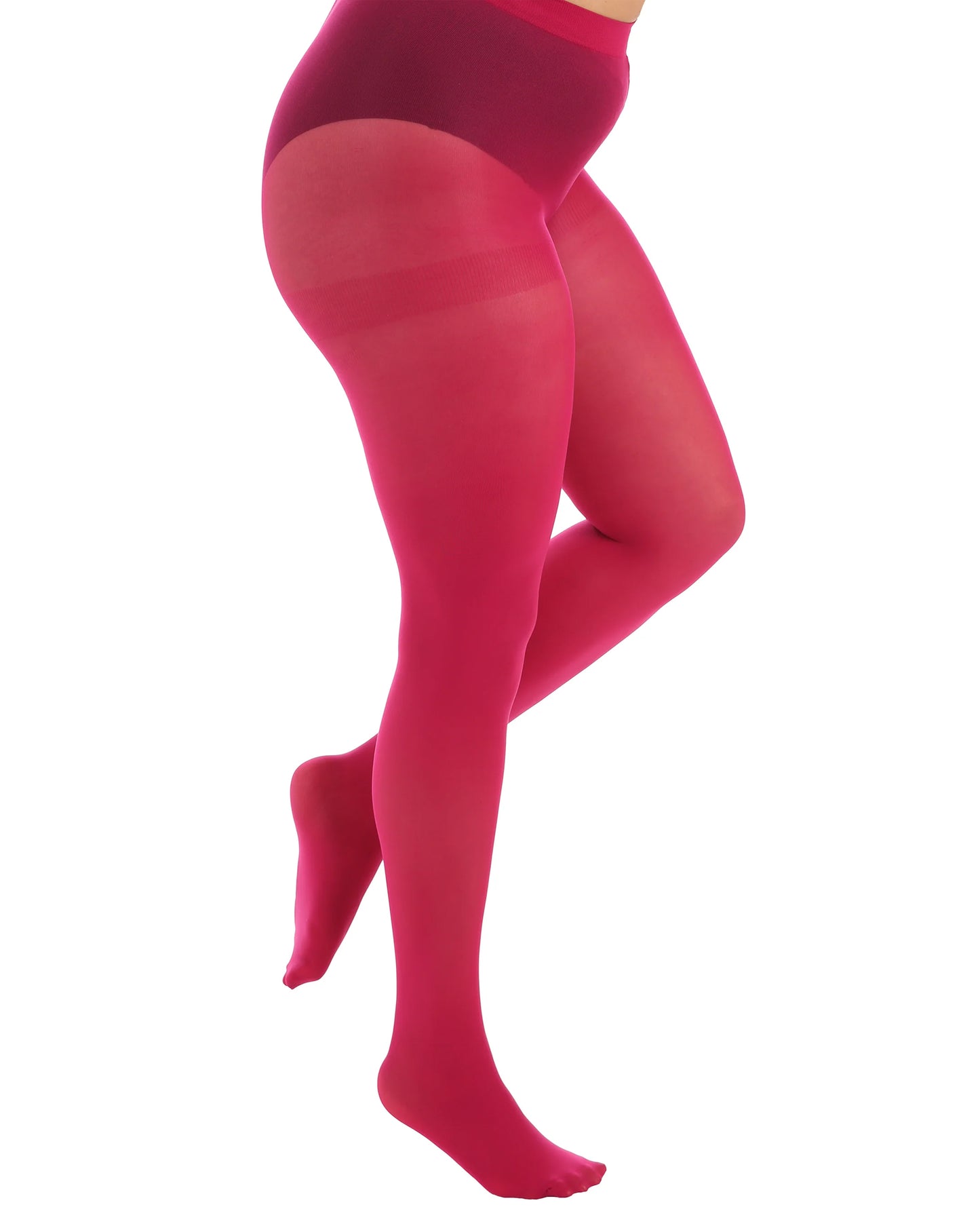 Pamela Mann Curvy Opaque Tights - Pink super stretch 50 denier plus size tights with a high waist.