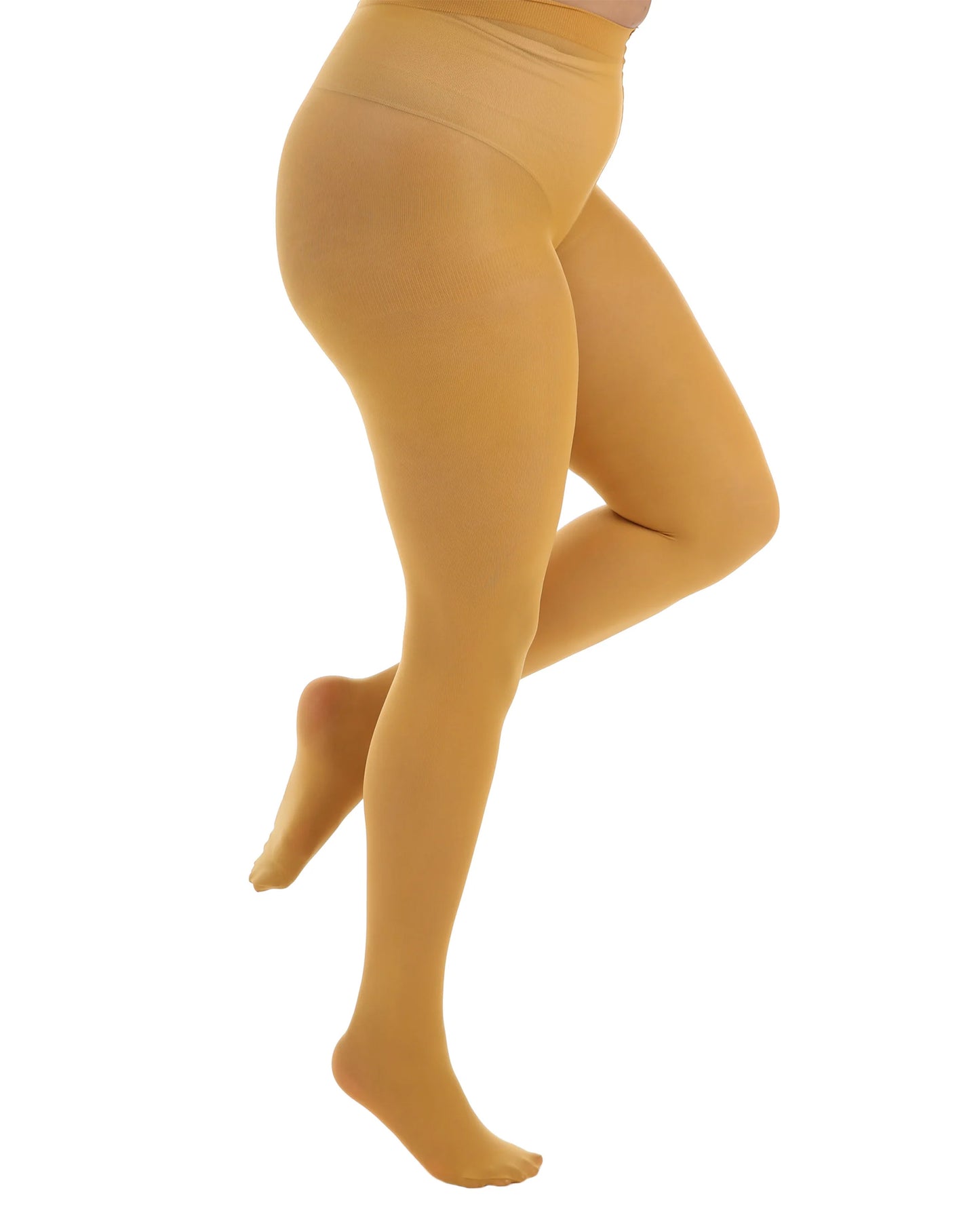 Pamela Mann Curvy Opaque Tights - Mustard super stretch 50 denier plus size tights with a high waist.