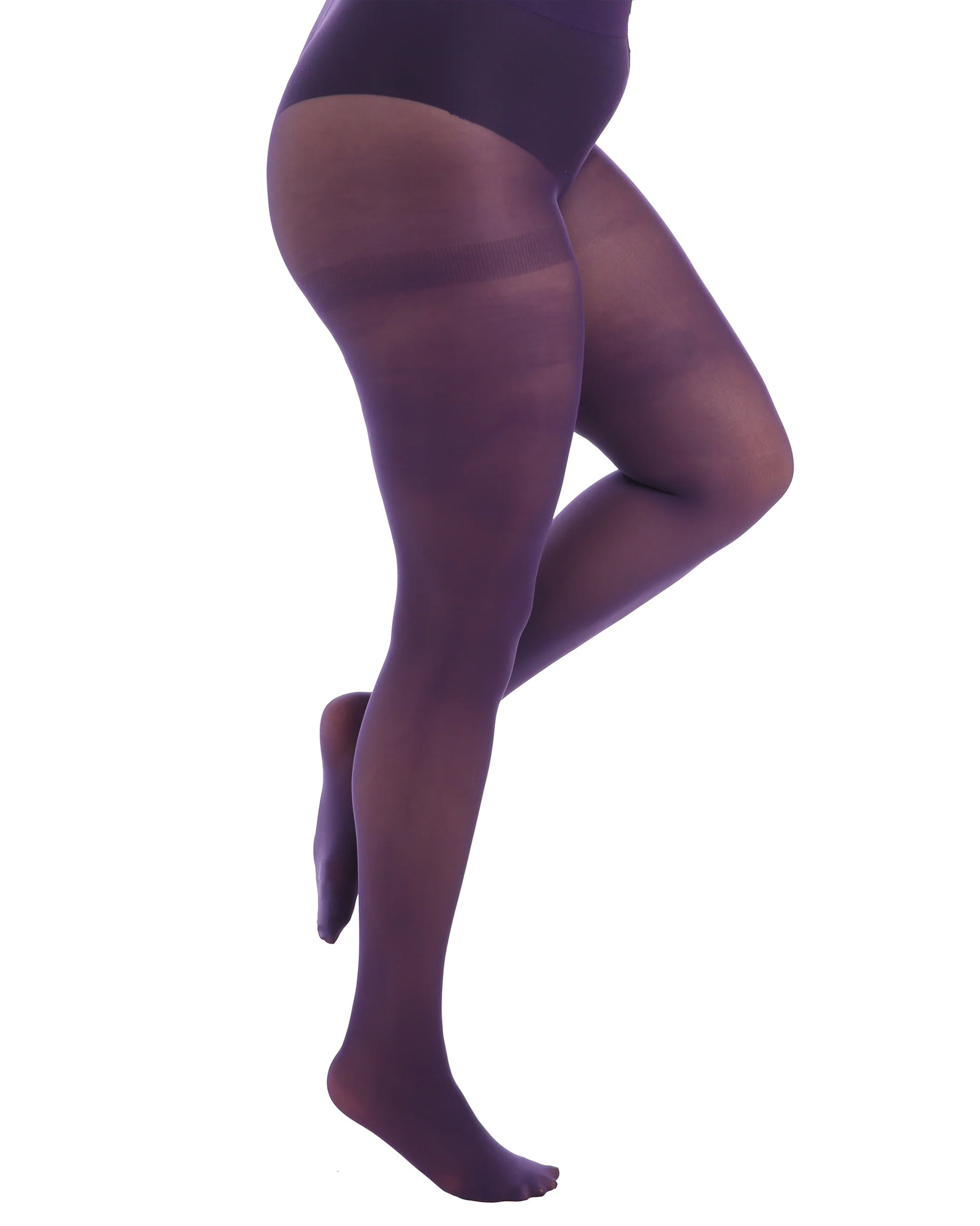 Pamela Mann Curvy Opaque Tights - Purple super stretch 50 denier plus size tights with a high waist.