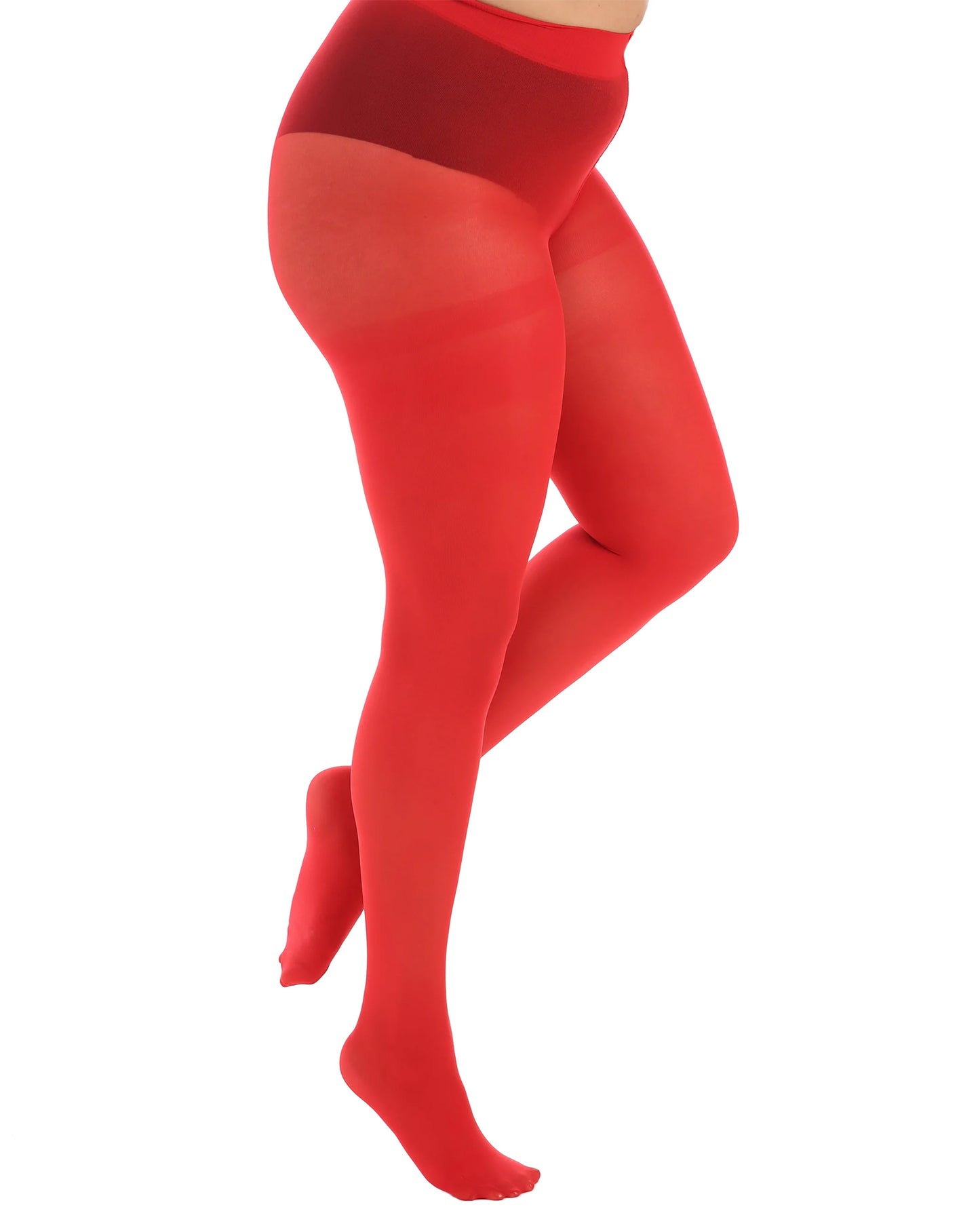 Pamela Mann Curvy Opaque Tights - Red super stretch 50 denier plus size tights with a high waist.
