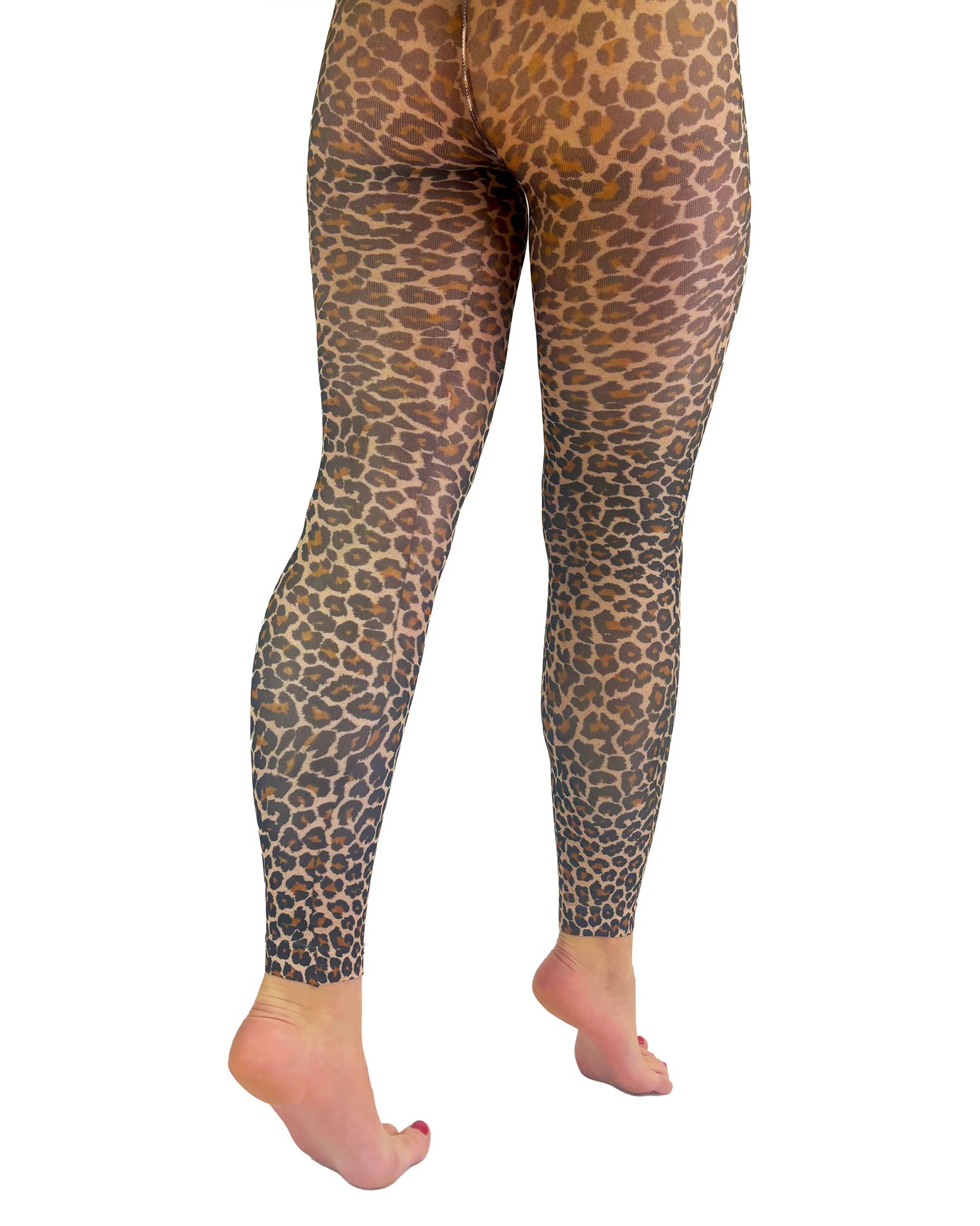 Pamela Mann Leopard Print Footless Tights - animal print leggings, back view.