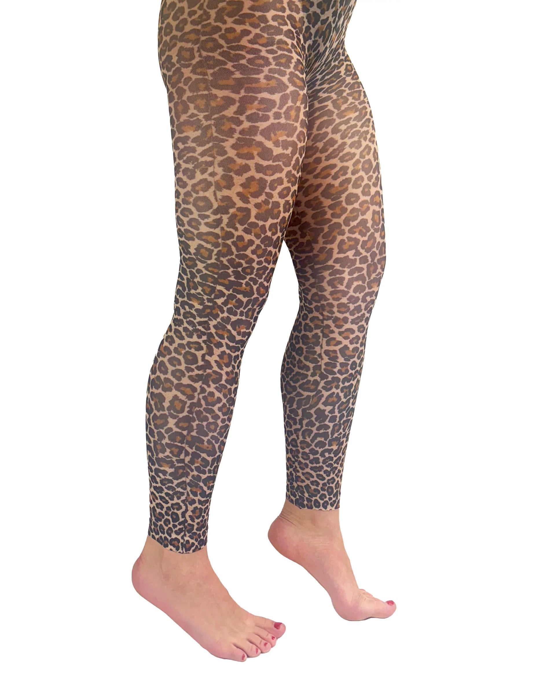 Pamela Mann Leopard Print Footless Tights - animal print leggings, side view.