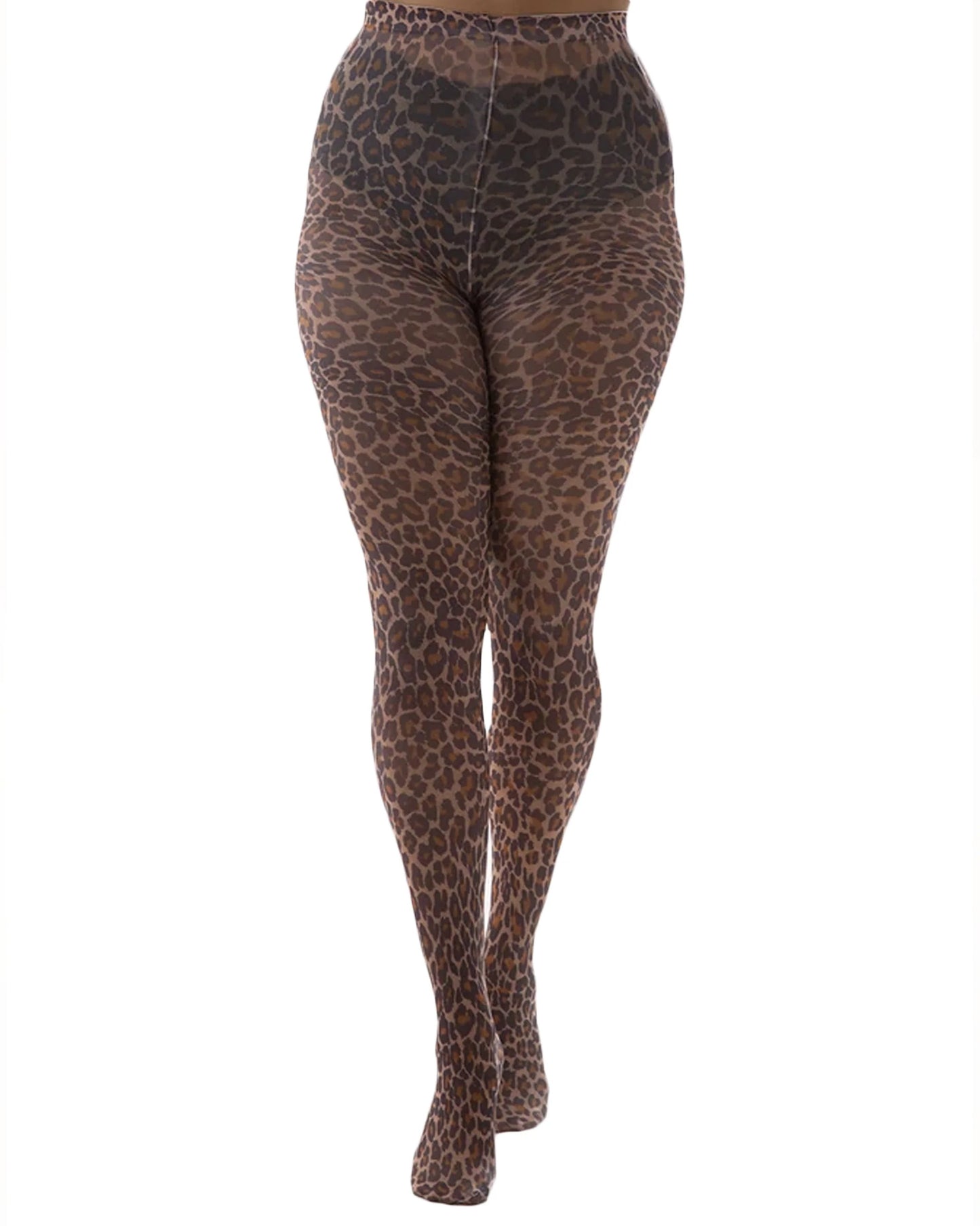 Pamela Mann Leopard Print Tights - nude opaque tights with a brown and black animal print pattern.