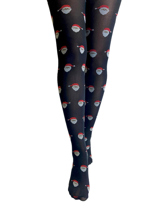Pamela Mann Santa Tights - Black opaque novelty Christmas tights with an all over woven pattern of Santas.