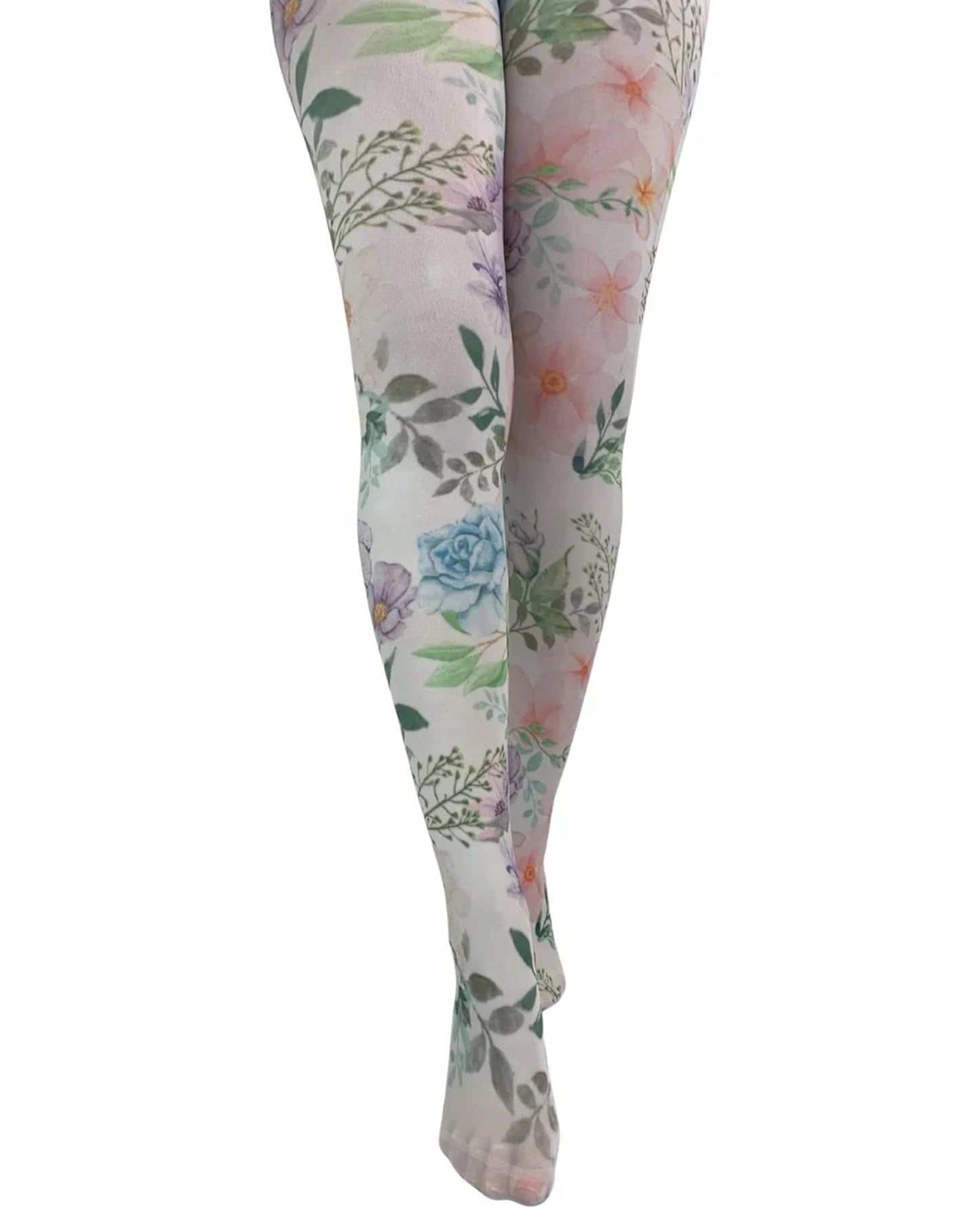Floral patterned tights on a white background