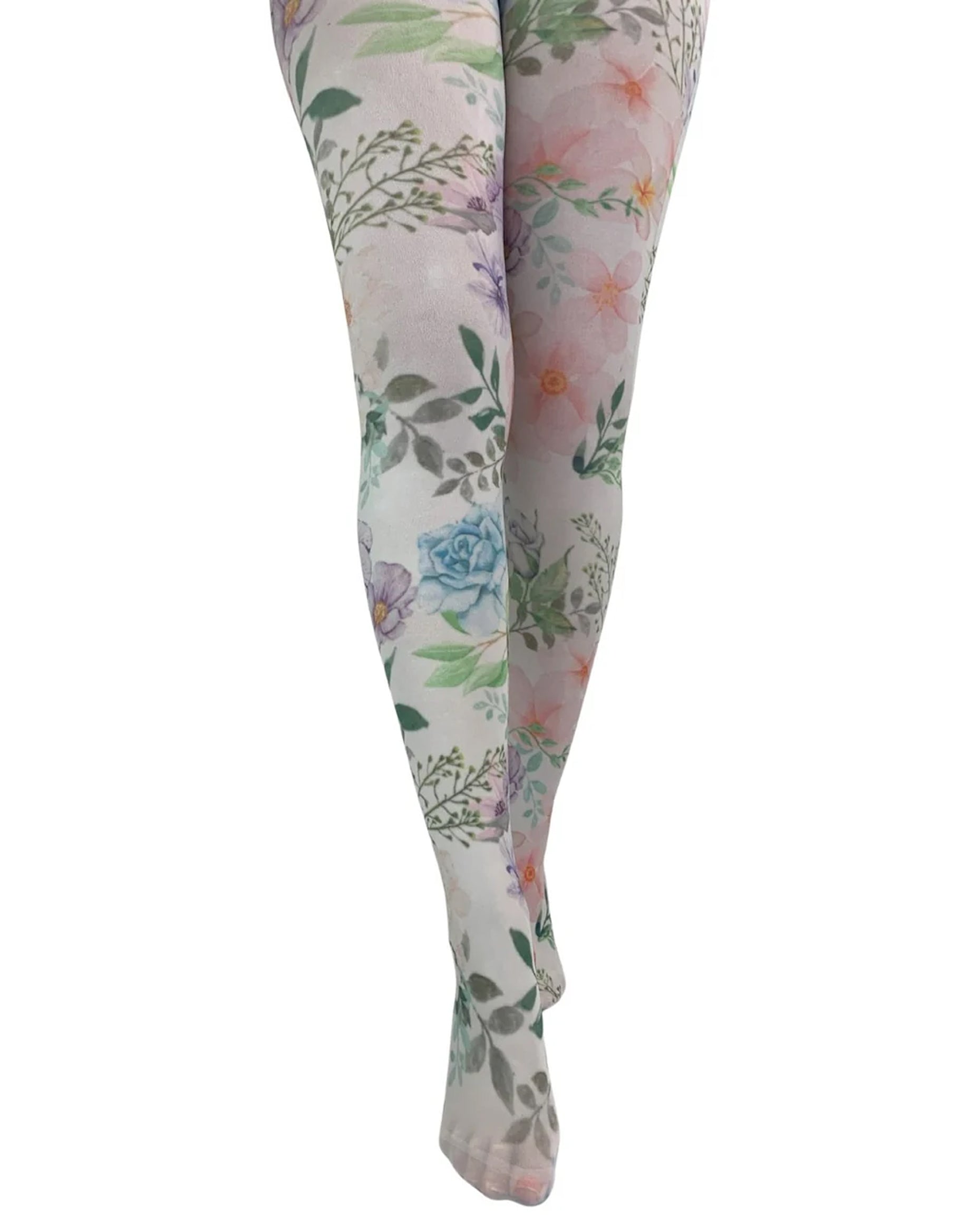 Floral patterned tights on a white background
