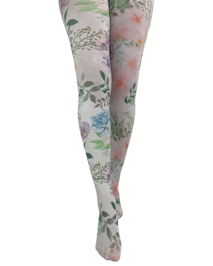 Floral patterned tights on a white background