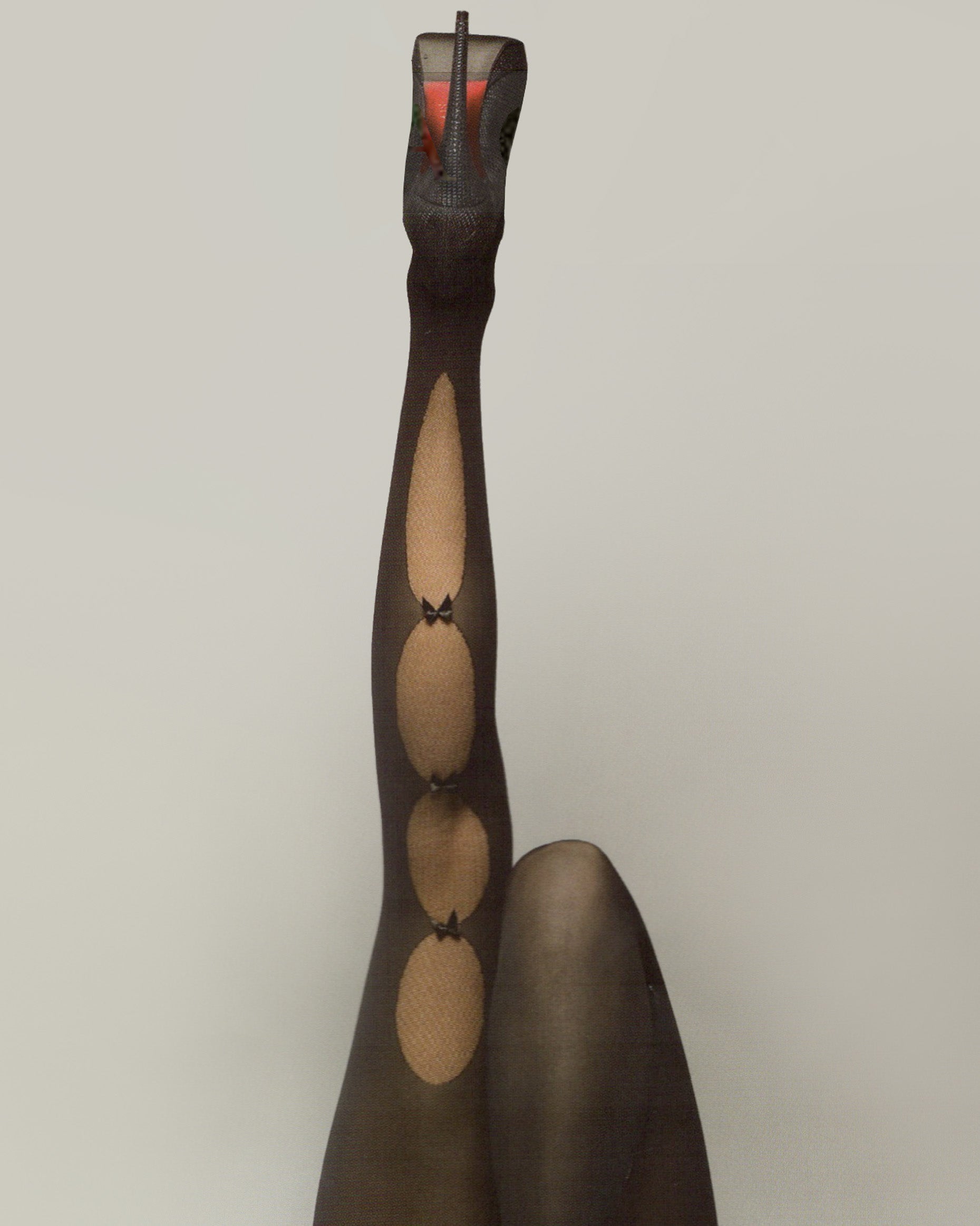 Silvia Grandi Mignon Collant - Black semi-opaque fashion tights with an open back seam effect with small satin bows.