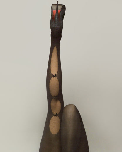 Silvia Grandi Mignon Collant - Black semi-opaque fashion tights with an open back seam effect with small satin bows.