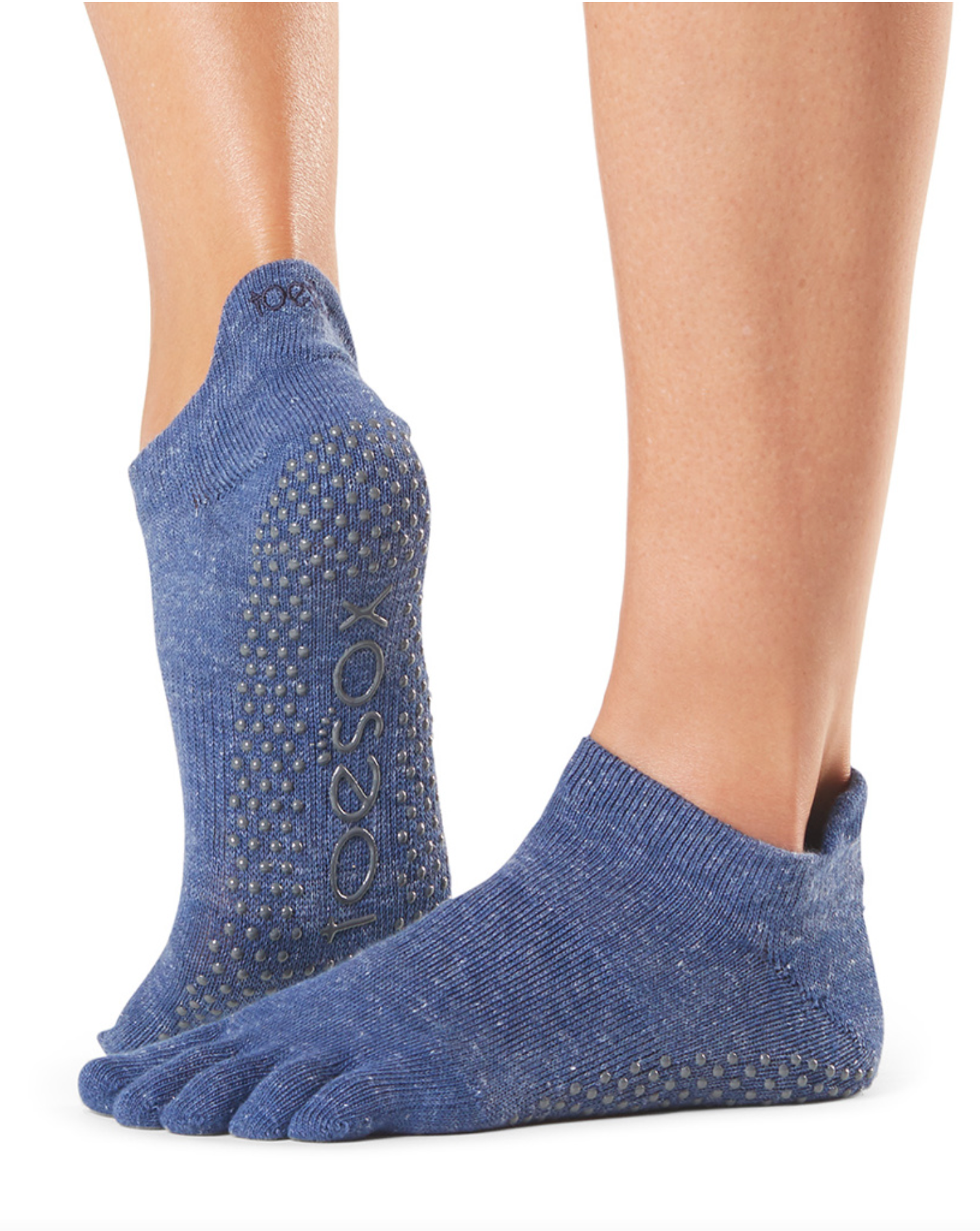 ToeSox Low Rise Full toe - light fleck navy blue toe socks with gripper sole, perfect for pilates and yoga
