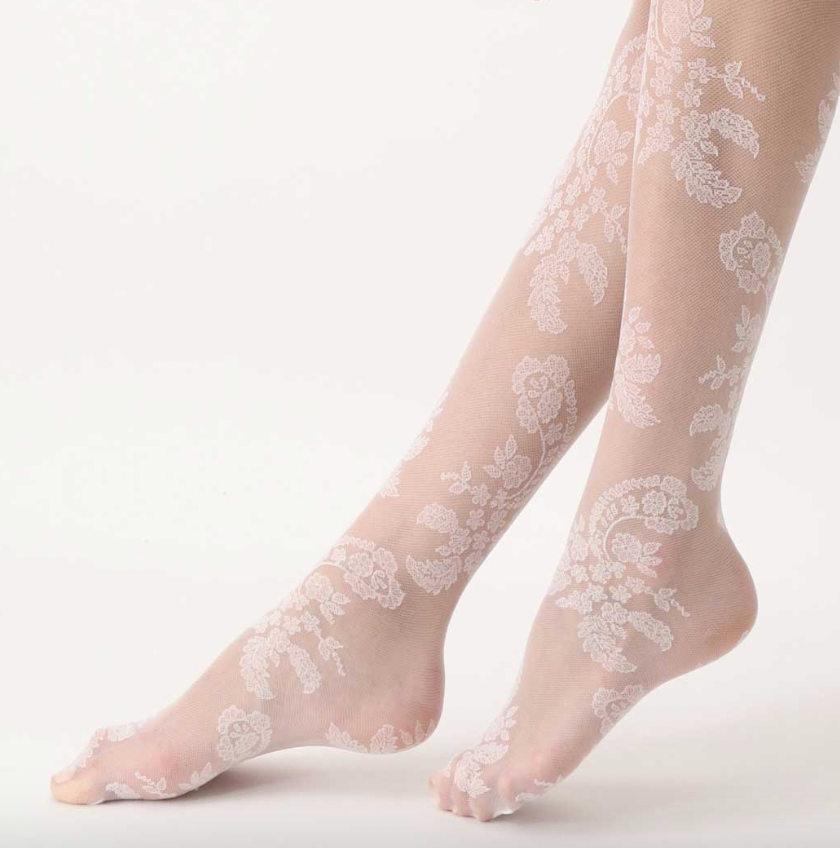 Oroblù Paisley Gambaletto - Sheer white fashion knee-high socks with a paisley lace style pattern and deep comfort cuff.
