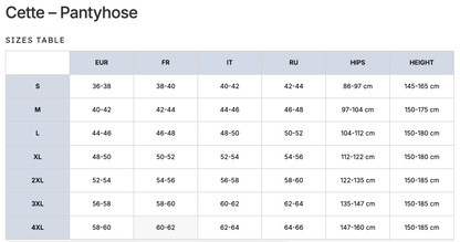 Cette - Tights Size Chart