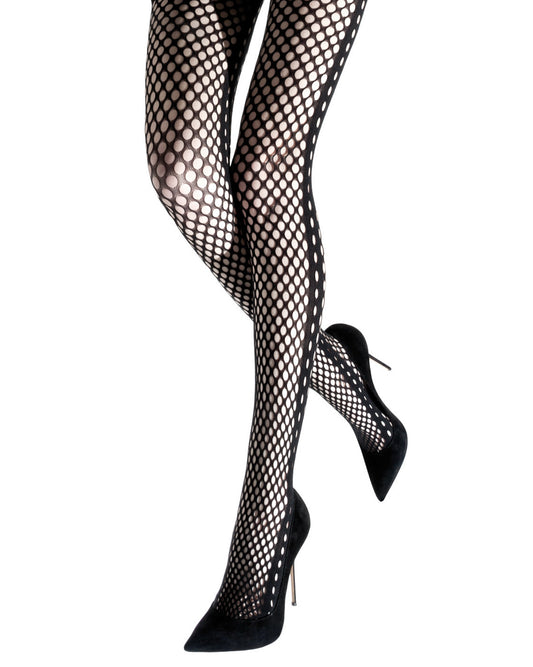 Emilio Cavallini Dots Openwork Tights - circular fishnet mesh tights with a side stripe