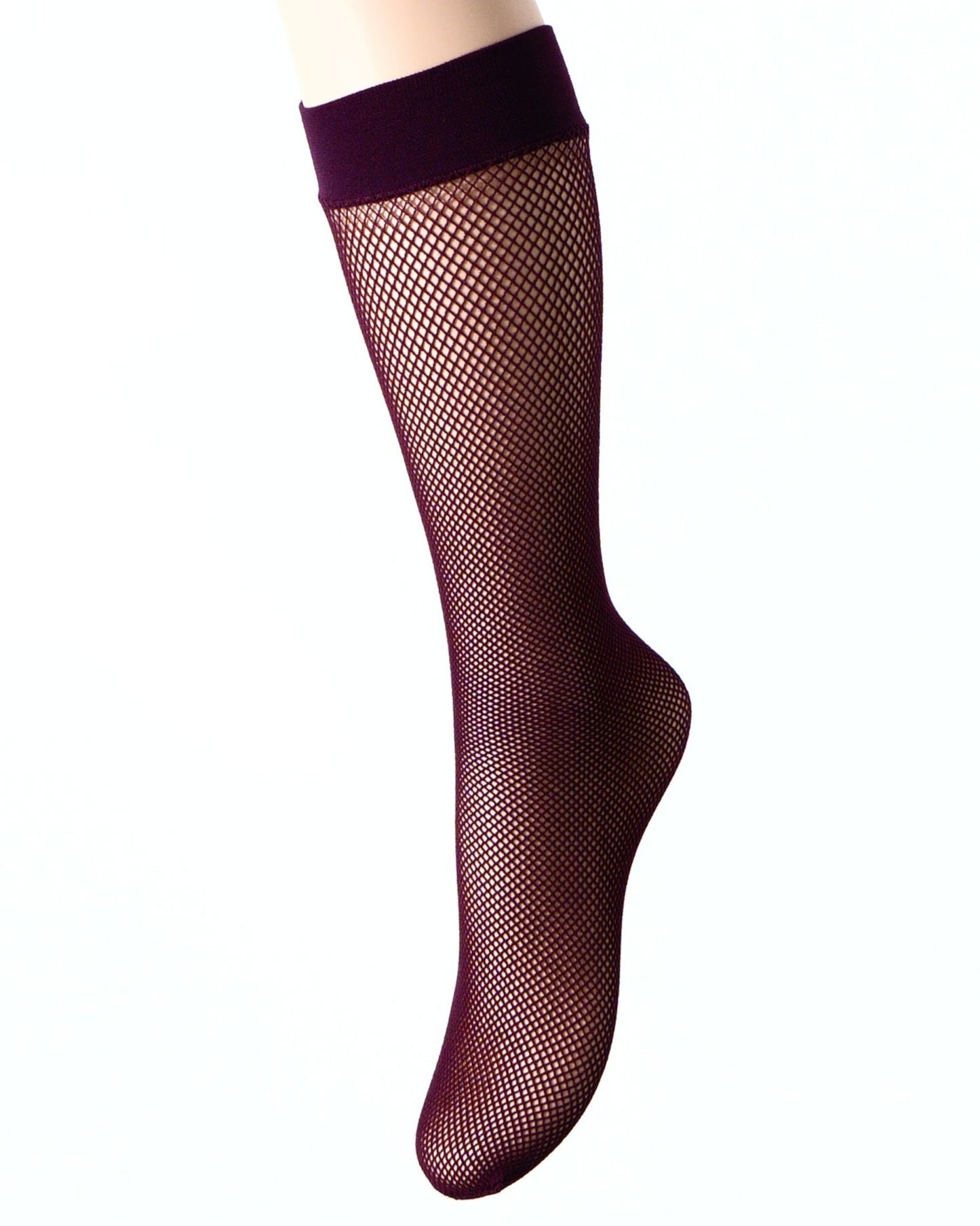 Trasparenze Ambra Gambaletto - Classic micro fishnet knee-high socks with a plain elasticated cuff in a burgundy colour (amarillo).