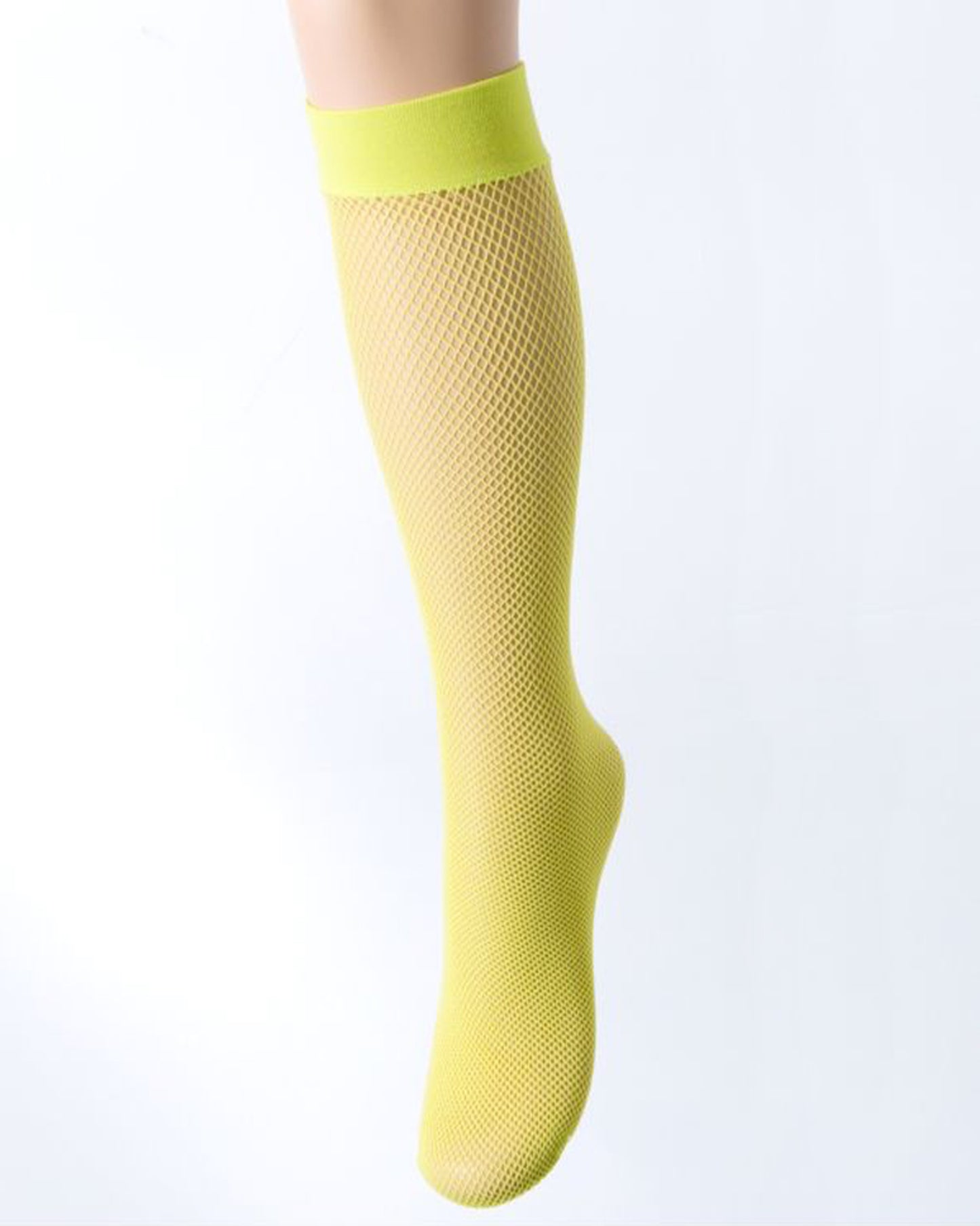 Trasparenze Ambra Gambaletto - Classic micro fishnet knee-high socks with a plain elasticated cuff in a bright citrus lime yellow colour (citron).