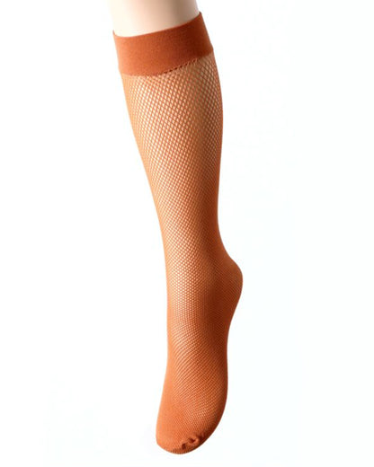 Trasparenze Ambra Gambaletto - Classic micro fishnet knee-high socks with a plain elasticated cuff in a rust orange colour (albicocca).