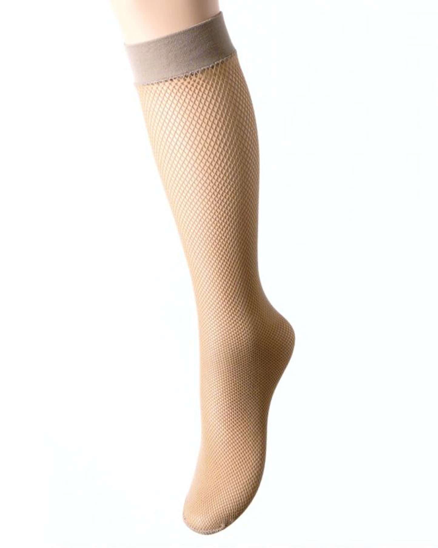Trasparenze Ambra Gambaletto - Classic micro fishnet knee-high socks with a plain elasticated cuff in a light tan / nude / beige colour (sabbia).