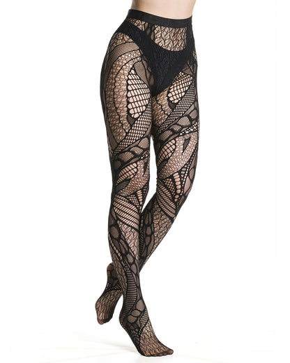 Black lace fishnet tights on a white background