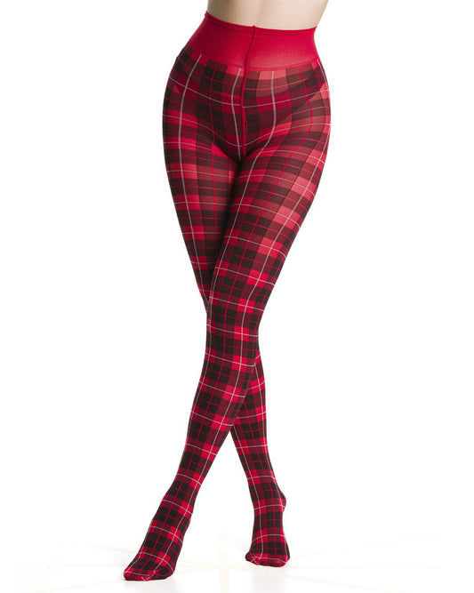 Red plaid or tartan tights on a white background