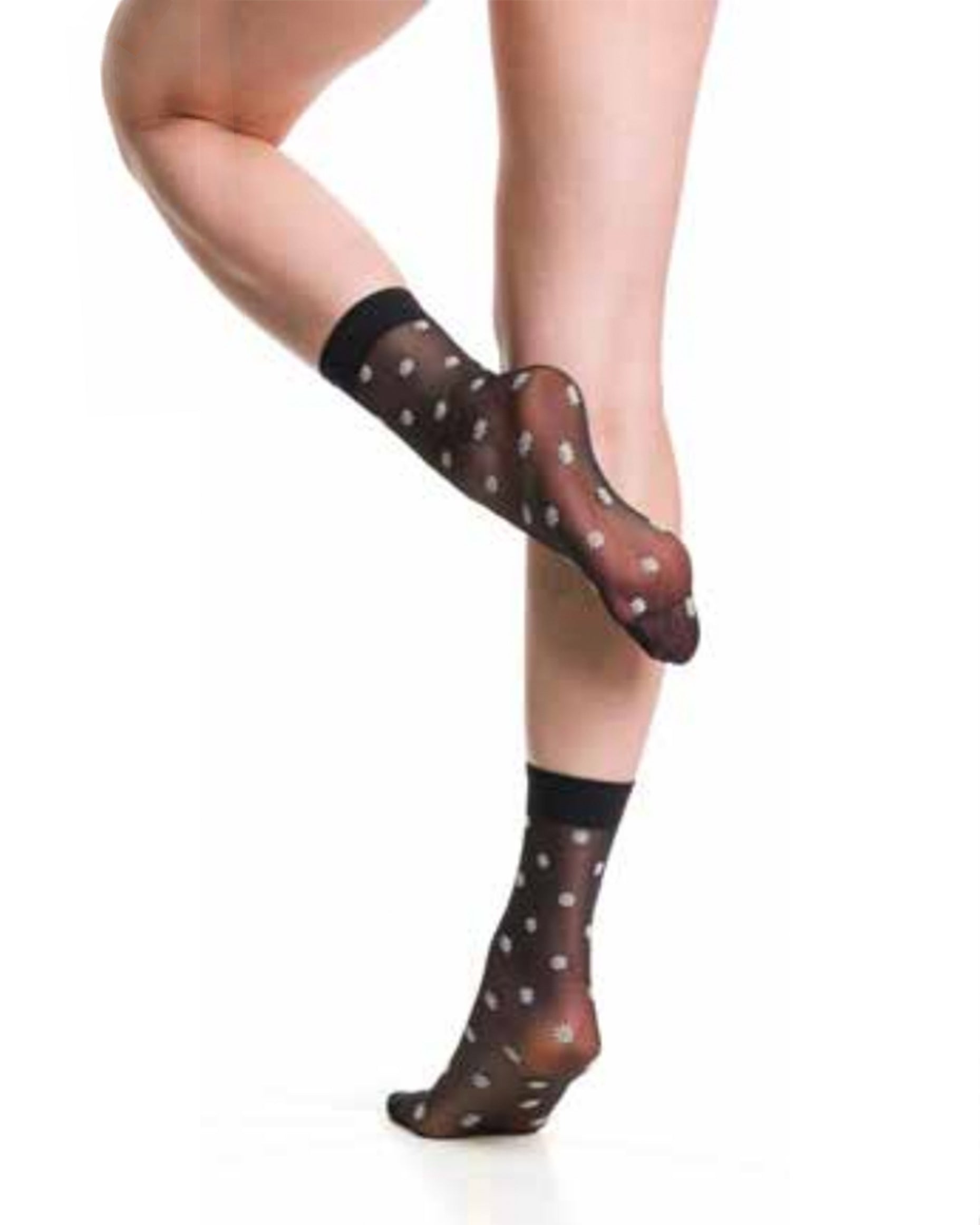 Trasparenze Milliar Calzino - Sheer black fashion ankle socks with an all over woven pattern of daisy flowers.