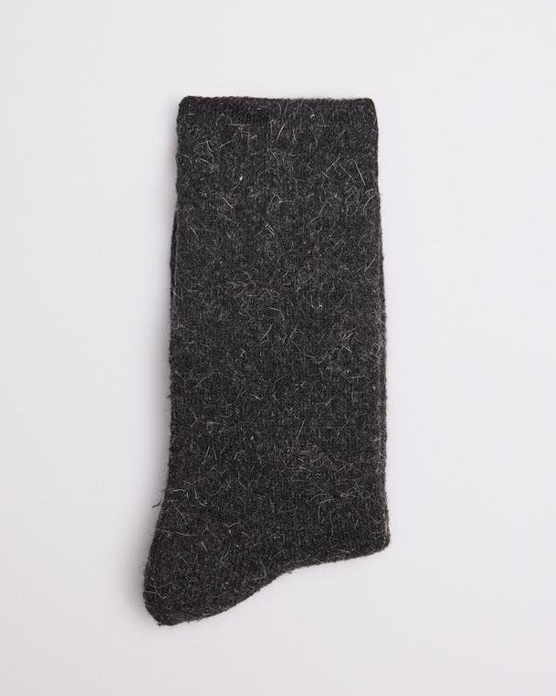 Ysabel Mora 12346 Angora Sock - Warm and cozy black/dark grey Winter socks with wool and angora. Folded view.
