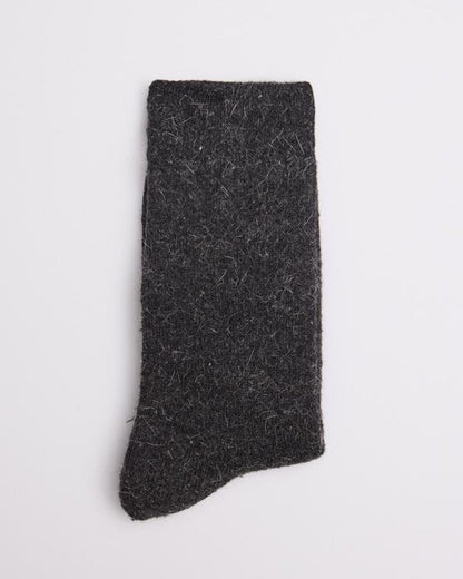 Ysabel Mora 12346 Angora Sock - Warm and cozy black/dark grey Winter socks with wool and angora. Folded view.