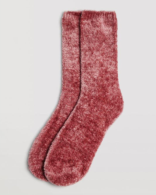 Ysabel Mora 12897 Fluffy Velour Socks - Pale red maroon coloured Soft and fluffy velour effect socks with anti-pressure cuff.
