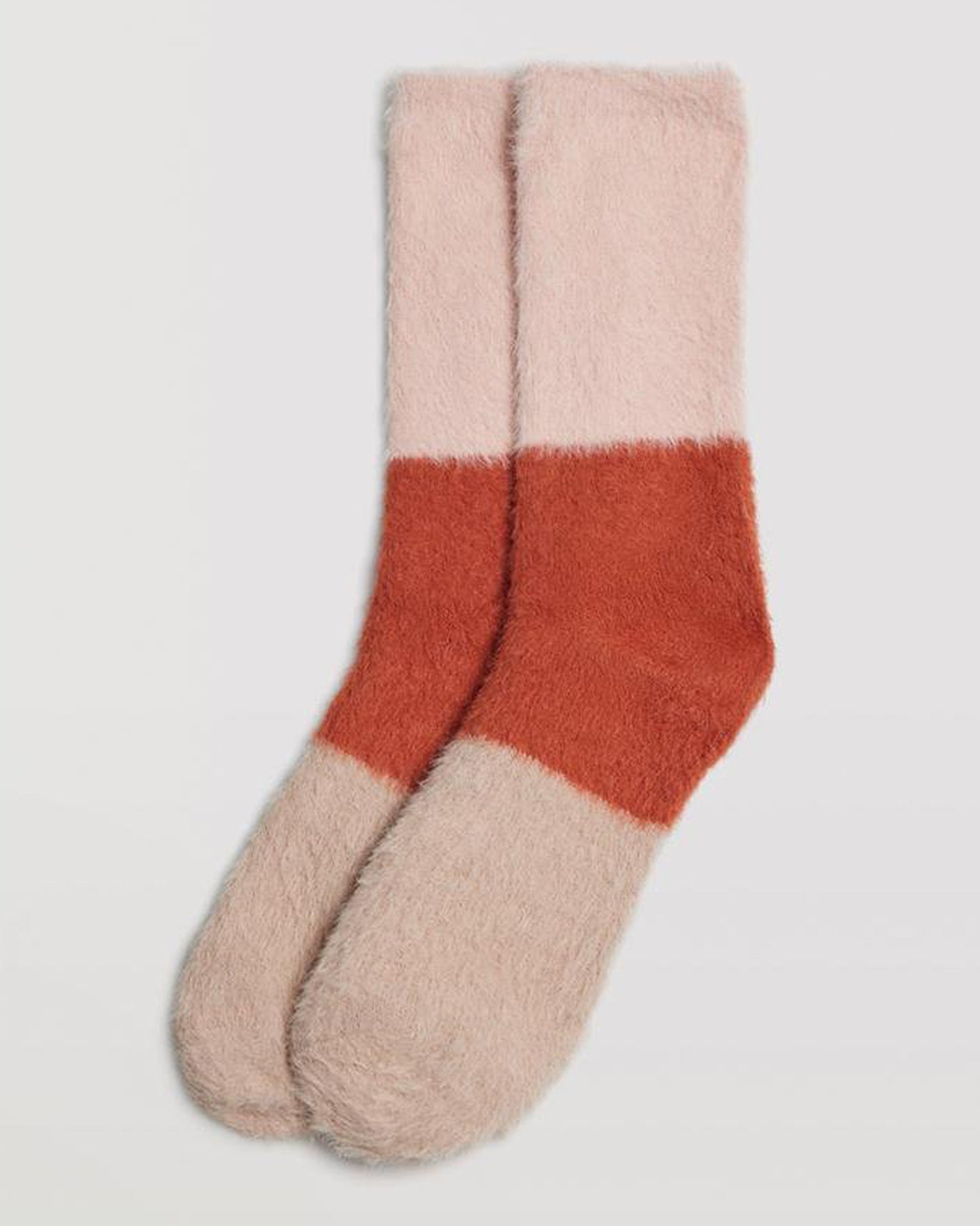 Ysabel Mora 12898 Fluffy Tricolour Socks - Soft and fluffy socks with 3 panels of colour, anti-pressure cuff in pale pink, orange and beige.