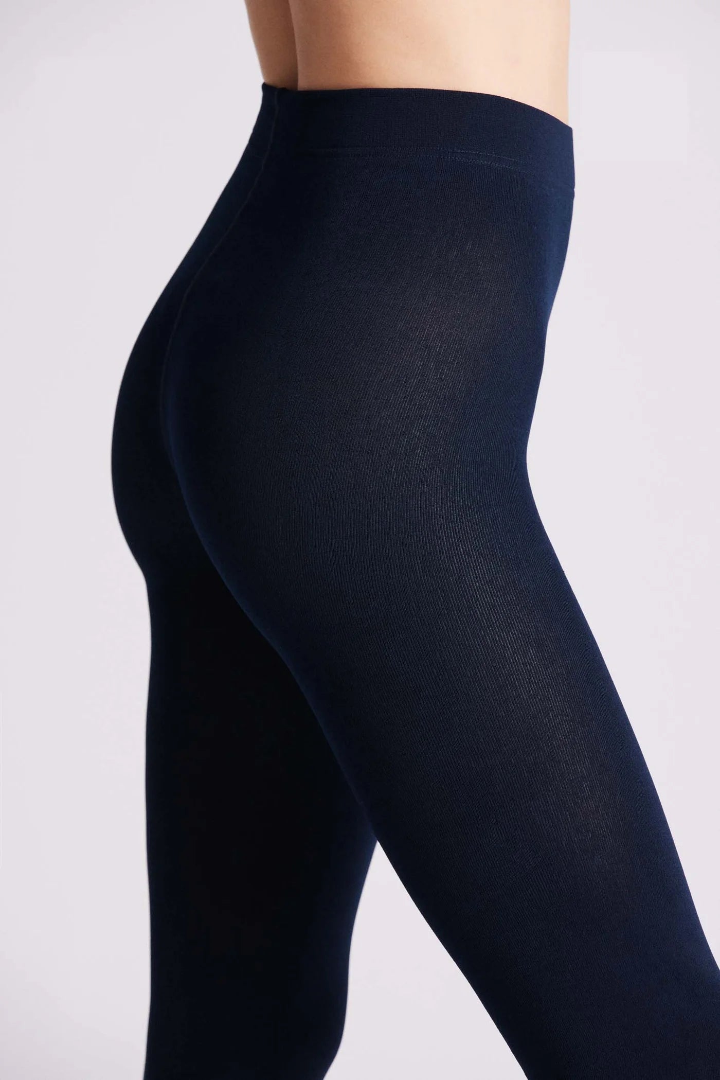 Ysabel Mora 13841 Thermal Fleece Lined Footless Tights in navy deep waistband