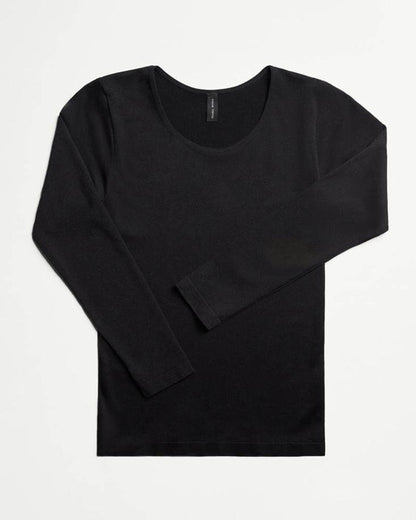 Ysabel Mora Long Sleeve Top - Black soft and stretchy microfibre top with round neck and long sleeves, perfect for wearing as a base layer or on its own.